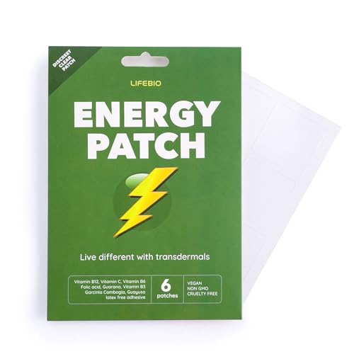 Lifebio Energy Patch Natürliche Vitalitätsunterstützung mit Vitamin B12, C, B6, Folsäure, vor dem Training und zur Erholung, mit Guarana, Garcinia 6 Pflaster