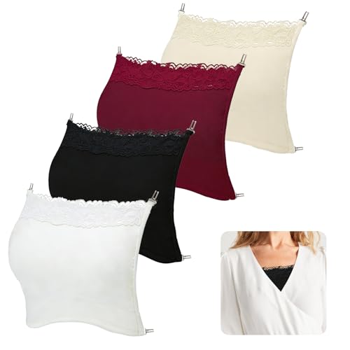 PoXiaon4 PCS Modesty Panel Cleavage Cover Up for Low Neckline - Lace Cami Inserts for Women Low Cut Dresses Mock Camisole Lace Bandeau Bra Overlay