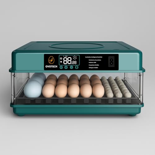 Chocadeira Automática 48 Ovos 220v Rotação Automática Ovoscópio Controle Temperatura Umidade Cabo Bateria 12v