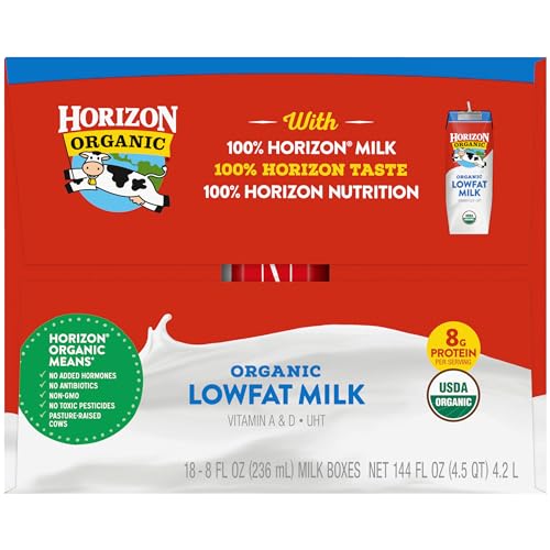 Horizon Organic Shelf Stable 1% Lowfat Milk Boxes, Pack of 18 - 8g Protein per Serving