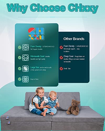 Chxxy Kids Couch (Large Size),Fold Out Modula Kids Sofa For Playroom Bedroom,Original Furniture Play Set For Children,Toddlers Couch For Playing,Creativing, Sleeping(Dark Grey) #TOP2