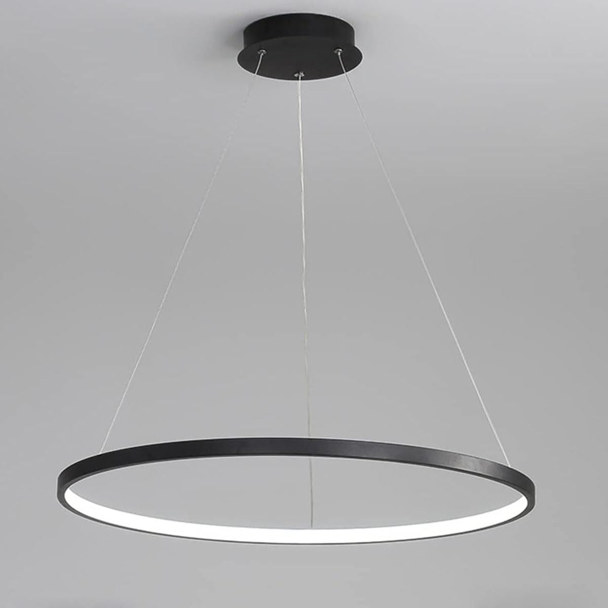 Bellastein LED Modern Rund Pendelleuchte Dimmbar mit Fernbedienung Hängelampe Höhenverstellbar Deckenleuchte Esstisch Kronleuchter für Wohnzimmer Esszimmer Arbeitszimmer office (Schwarz, L60cm)