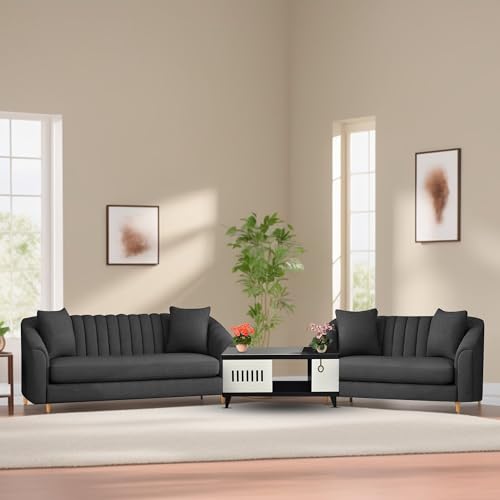 Image of Doraldo 3 + 2 Seater Sofa Set for Living Room (Black) Premium Fabric Sofa