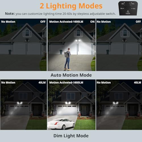 LEPOWER 1600LM Solar Security Lights, Motion Sensor Outdoor Light IP65 Waterproof, 270° Wide Lighting Angle Security Lights Solar Powered, Sensitive PIR Motion Sensor for Yard, Porch, Garage