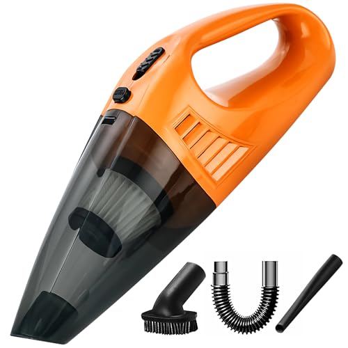 DingGee Handheld Vacuum Cleaner Powerful Suction Cordless Rechargeable Car Vacuum Cleaner Mini Vacuum with HEPA Filter Ideal for Home Office Pet Hair Deep Cleaning Orange
