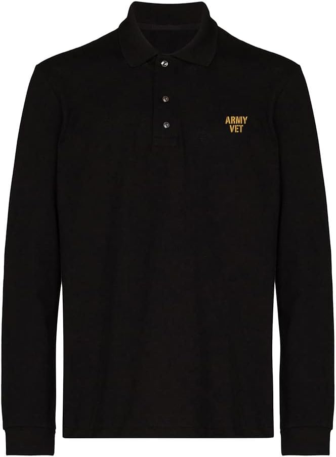 Mens Polo Shirts Army Vet Embroidered Long Sleeve Polo Shirt Cotton Tennis Shirts for Men