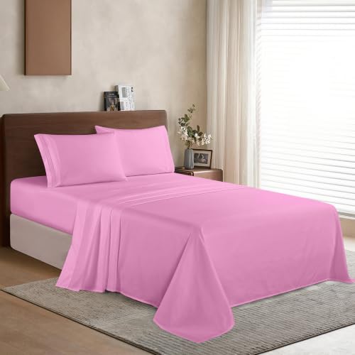 Image of Elegant Comfort Luxury 1500 Premium Hotel Quality Microfiber 4-Piece Sheet Set - Wrinkle Resistant, All Around Elastic Fitted Sheet, Deep Pocket up to 16 inch, King, Light Pink