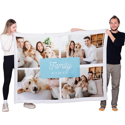 Made In Gift Manta Personalizada Collage Con Cuatro Fotos Y Texto 170X130 Cm En Material Sherpa O Coralina Para Sofá O Cama En Invierno Como Regalo Original Para El Cumpleaños O Celebración (Sherpa)