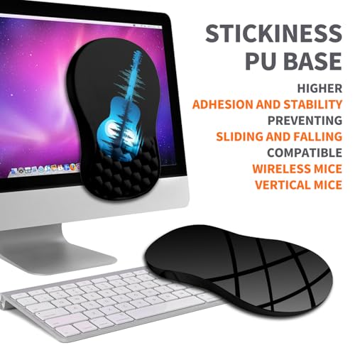 Image of Ergonomic Joint Wrist Support Mouse Pad with Memory Foam Cushion Massage Bump, Carpal Tunnel Pain Relief Mousepad Slope Design for Wrist Rest, 11.8x7.9 in, Guitar