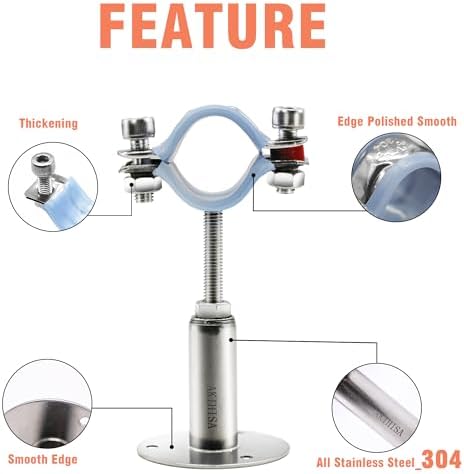 AKIHISA 3/4 Inch Wall Mount Ceiling Mount Pipe Support Ring Hanger,2 PCS Adjustable Stainless Steel Pipe Bracket Clamp Range 15-19mm(100+100mm) - 2