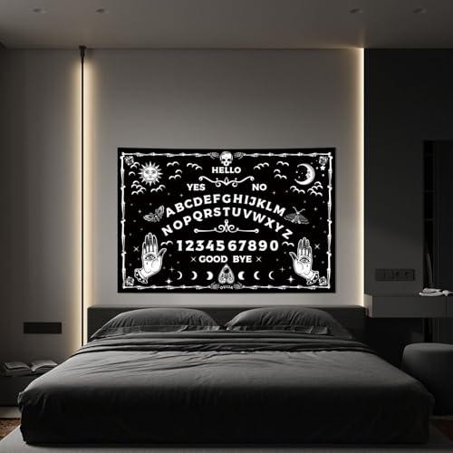Honcet Gothic Ouija Board Black and White Tapestry, Tarot Horror Evil Eye Witch Sun Moon Skull Tapestry Wall Hanging, Spooky Mysterious Tapestry for Bedroom Living Room 24\" x 36 \" - Thumbnail 3