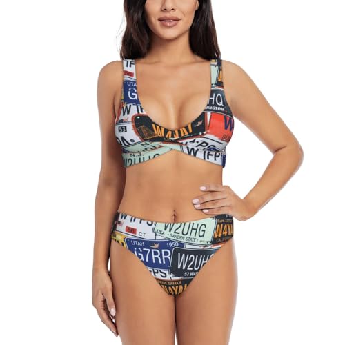 Maillot de bain deux pièces femme original motif plaque minéralogique t38
