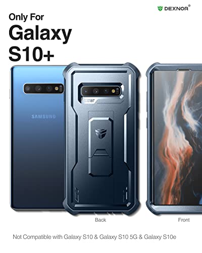 Image of Dexnor for Samsung Galaxy S10+ Plus Case, [Built in Screen Protector and Kickstand] Heavy Duty Military Grade Protection Shockproof Protective Cover for Samsung Galaxy S10 Plus Blue