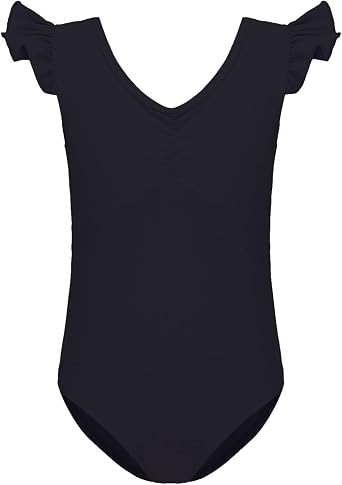 HIPPOSEUS Girls Ballet & Gymnastics Leotards - Toddler Ruffle Short Sleeve Dancewear with V-Neck, Y-07