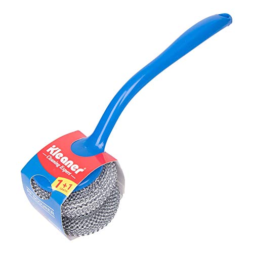 KLEANER Stainless Steel Sponges Scourer 2 Piece with Handle, Dish Scrubber Pad for Pot Pan Dish, Cookware Kitchen Cleaning Tool