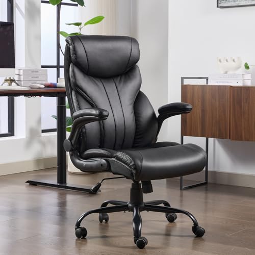 GAOMON Big and Tall Office Chair 500lbs, Wide Seat Home Office Chair, Ergonomic Executive Office Chair, High Back Computer Desk Chairs, Rolling Swivel Pc Chair With High Back & Flip-Up Armrests, Black