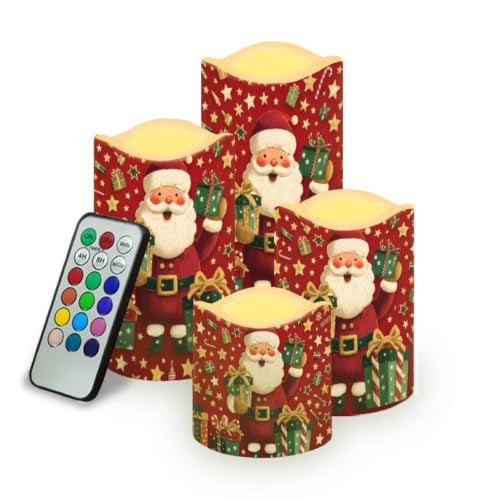 Image of Vintage Christmas Flameless Battery Operated Candles Set of 4 | cozy Xmas Flameless Candles with Remote Flickering, LED Candles with Timer for Living Room Decorations