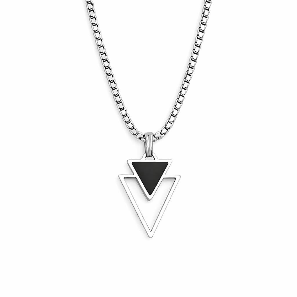Anti Tarnish Stainless Steel Midnight Charisma Triangle Shape Locket Neck Chain for Men | Stylish Pendant Necklace | Jewellery Accessories for Boys | Minimal Jewelry | Locket for man and boys | Gift for Diwali, Christmas, Birthday