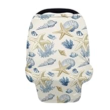 GLENLCWE Ocean Themed Baby Car Seat Covers Fade Resistant Beige Nursing Cover for Boy Provides Private Space Stretchy Breathable Nursing Cover Universal Fit