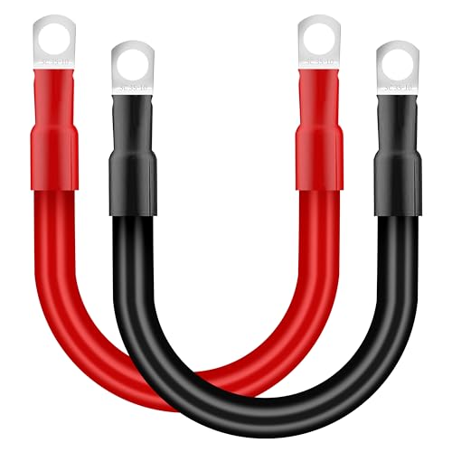 QIMEI-SHOP Cable Bateria 35mm² 30cm Cable Inversor de Batería 12V 2AWG Cables de Batería con M10 Terminales de Anillo para Automóvil Camión Moto Solar Marino Rojo y Negro 2 Piezas