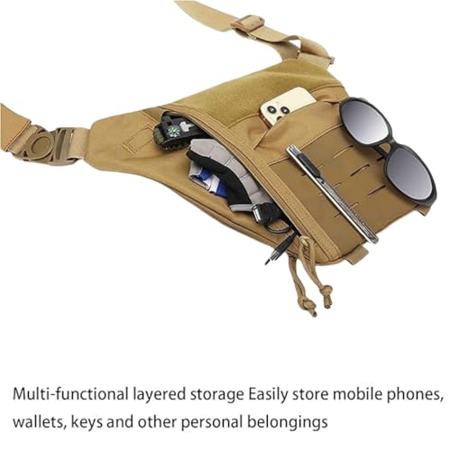 Powios Shoulder Crossbody Bag,Multi Pocket Tactical Sling Bags,Large Capacity Multifunctional Outdoor Waterproof Chest Bag (Khaki)3
