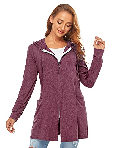 Tunic Tops For Leggings For Women,Cucuchy Winter Fashion Hooded Cardigans Casual Long Sleeve Zipper Up Outerwear Plus Size Pregnant Long Hoodies With Pockets Wine Red Xl #TOP3