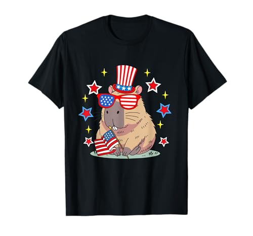Cute Capybara American Flag Patriotic Funny 4th of July T-Shirt