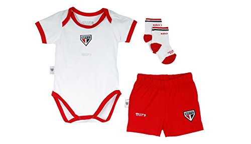 Kit body, shorts e meia São Paulo, Rêve D'or Sport, Bebê Unissex, Branco/Vermelho, M