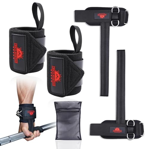 Lights Mountain Non-Slip Lifting Straps Wrist cuffs with bag for Weightlifting, Double D-Ring for Deadlifts, Pull-Ups, Cable Machine Training