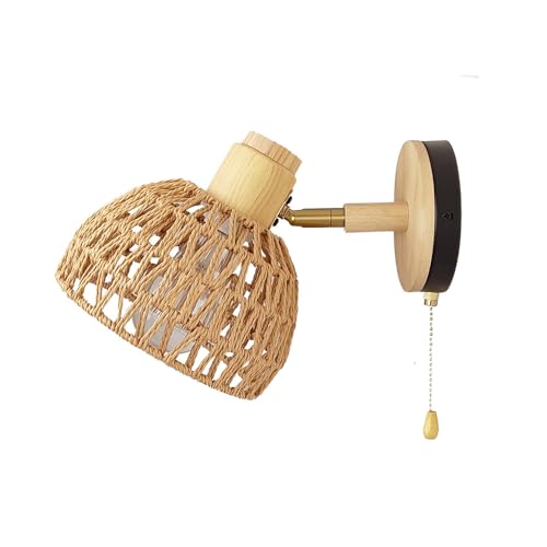 Bagkcopp Rattan Wall Sconce Light with Pull Chain Switch, Rattan Lamps for Bedroom, Farmhouse Wall Sconces, Wall Mount Light Fixture Indoor, Boho Bedside Wall Sconces (Round Braided Shade) by Bagkcopp - Used condition - Image 5