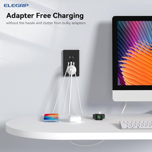 Image of ELEGRP USB Outlets, 30W 6.0 Amp USB C Outlets Receptacles, 3-Port USB Wall Outlet, 15 Amp Tamper-Resistant Outlet with 2 USB C Ports, UL Listed, Screwless Wall Plate Included, 1 Pack, Matte Black