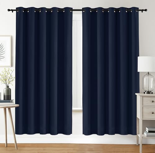 Utopia Bedding Blackout Curtains Grommet Thermal 2 Panels Drapes [Navy, 66 x 90 Inches] Sound Insulated Curtain for Bedroom and Living Room