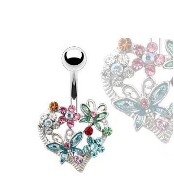 Beautiful Crystal Flower & Butterfly Belly Bar
