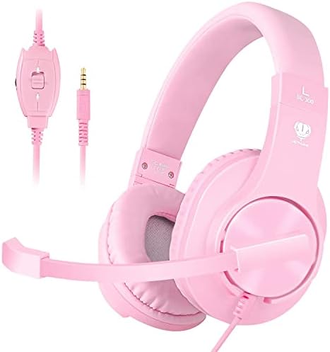Gaming Headset for PS5,PS4,Xbox,PC, Kids Headphones with Mic for School Supplies,Pink Headphones Wired for Girls,Headset for Nintendo Switch,Pink Headset (Pink)