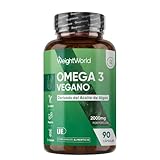 Omega 3 Vegano 2000mg de Aceite de Algas 90 Cápsulas - Aporta 600mg DHA y 300mg EPA, Perlas de Ácido Graso Omega 3 para +1 Mes de Suministro, Sin OGM