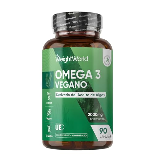 Omega 3 Vegano 2000mg de Aceite de Algas 90 Cápsulas   Aporta 600mg DHA y 300mg EPA, Perlas de Ácido Graso Omega 3 para +1 Mes de Suministro, Sin OGM