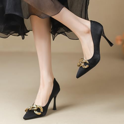 Women's Suede Metal Chain Kitten Heel Pumps Sexy Pointed Toe Slip On Mid High Heel Business Dress Shoes Elegant Non-Slip Party Wedding Bridal Shoes2