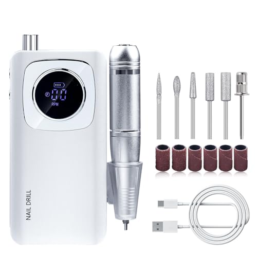 Mateju Torno para Uñas Profesional Inalámbrico, Lima Electrica Uñas Manicura Recargable USB con Brocas para Principiantes, Salón DIY y Manicura Casera (V4 Blanco)