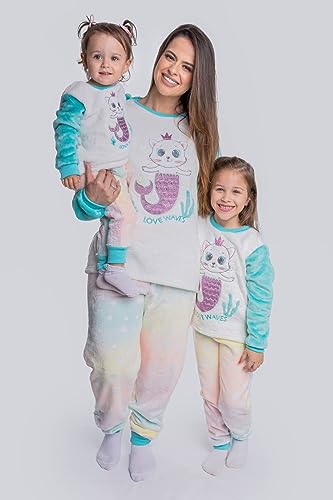 Pijama Inverno Fleece Feminino Infantil Brilha No Escuro (BR, Idade, 2 Anos, Regular, OFF WHITE)