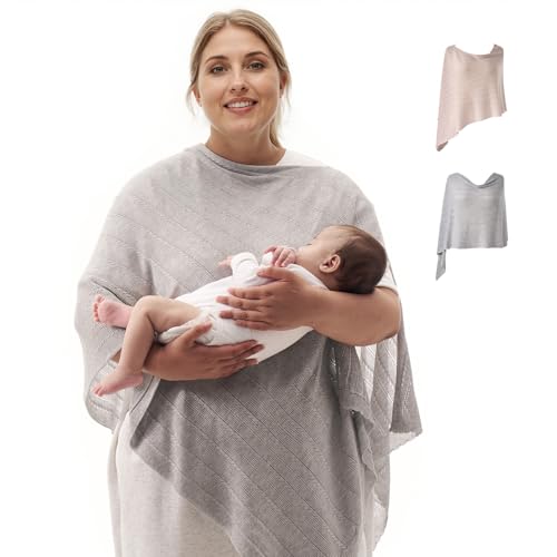 Momcozy Ultra-Light Nursing Cover - breathable lyocell fabric, full coverage (light gray, plus)