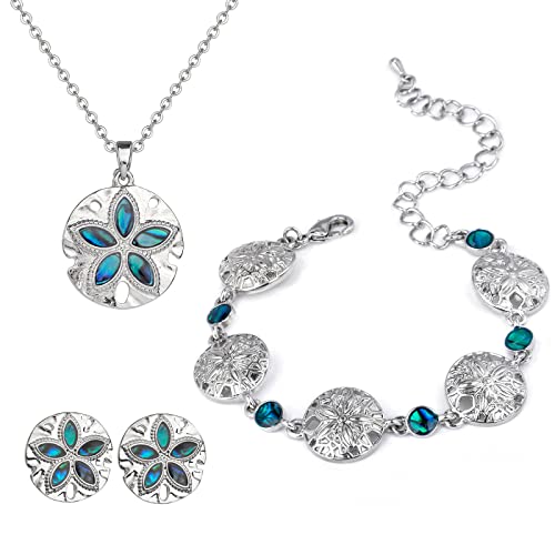 Lauren-Spencer Sand Dollars Anklet/Bracelet/Necklace/Dangle Earrings For Women Girls With Abalone,Ocean Beach Silver Adjustable Jewelry Set For Mothers Day,Birthday, Anniversary #TOP24