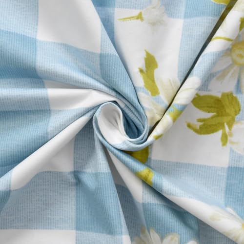 Image of King Size Fitted Bedsheet for Double Bed | 300 TC Cotton Feel Microfiber | All Around Elastic with 2 Frill Pillow Covers | Soft & Durable | (BlueCKFrill, Fitted - 72 x 78 Inch King)