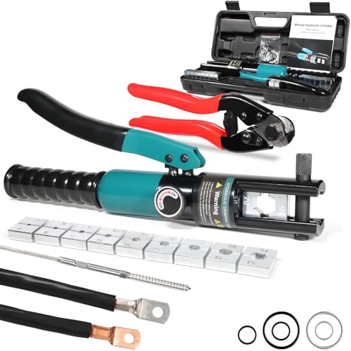 Brileine 10 Tons Hydraulic Crimping Tool & Cable Cutter with 9 Dies, Hydraulic Crimper for 1/16