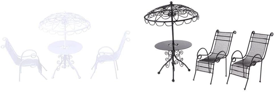 1/12 Metal Dollhouse Table Chairs Set, Stylish Garden Furniture for Miniatures, 4 Piece Chairs and 2 Piece Table, Suitable for Dollhouse Decor and Pupenstuben Enthusiast