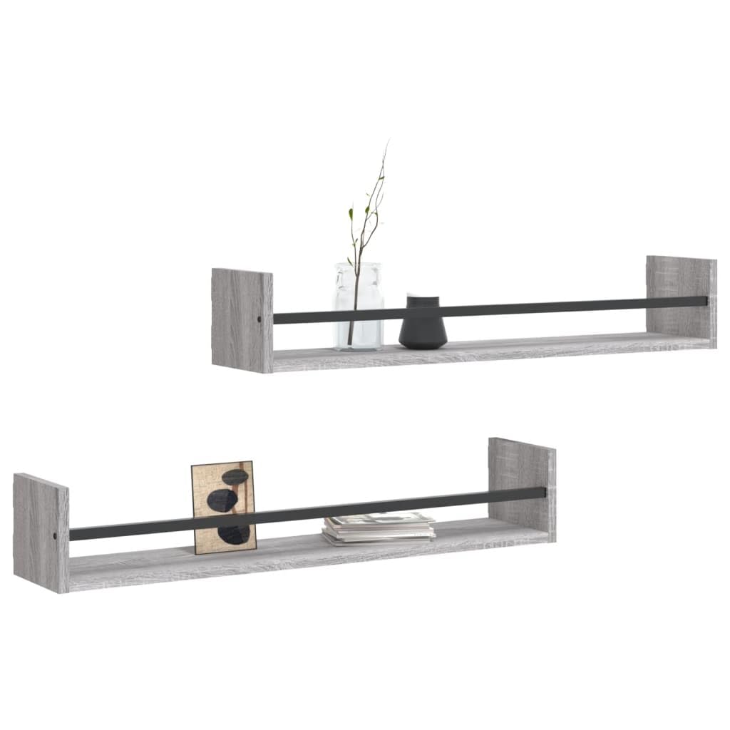 Estantería de pared con barras 2 unidades gris Sonoma 80 x 16 x 14 cm, material de madera, estantes flotantes para baño, dormitorio, toallero multifuncional, resistente a la humedad