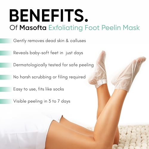 Image of Masofta Exfoliating Foot Peeling Mask for Dry, Cracked Heels & Calluses With Glycolic, Lactic & Salicylic Acid | Peels Dead Skin in Days | Baby Soft Feet Treatment for Men & Women (1 Pair)