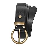 JASGOOD Women Leather Belt for Jeans Pants Vintage PU Leather Belt Solid Brass Circle Buckle for Ladies,Black