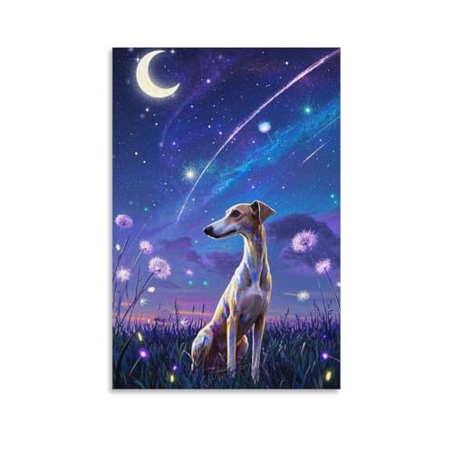 Tableau Whippet impression sur toile 50x75cm de décoration murale