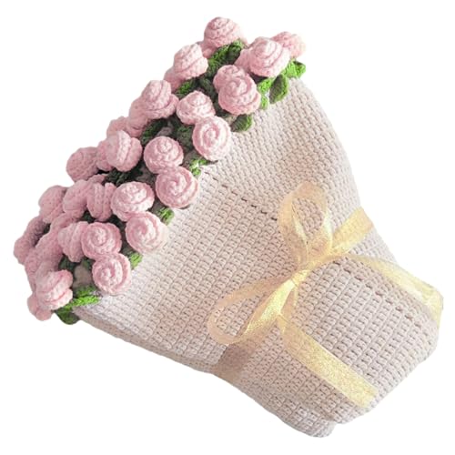Gehäkelte Blumen Decken für Sofa Rose Bouquet Kuscheldecke Häkelsets Kinderdecke Häkelblumen Künstliche Outdoor Tischdecke R& Geburtstagsgeschenke Bridesmaid Gift Häkelfans (Rosa)