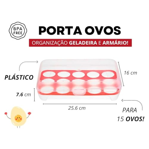 Organizador de Ovos, Porta Ovos, Caixa Organizadora para 15 Ovos com Tampa Transparente, Bandeja Plá